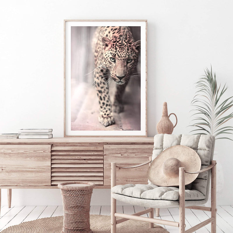 Leopard-The Paper Tree-animal,boho,cat,fashion,jungle,leopard,majestic,nature,neutral,peach,pink,portrait,premium art print,spots,TAN,wall art,Wall_Art,Wall_Art_Prints