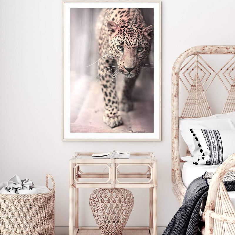 Leopard-The Paper Tree-animal,boho,cat,fashion,jungle,leopard,majestic,nature,neutral,peach,pink,portrait,premium art print,spots,TAN,wall art,Wall_Art,Wall_Art_Prints