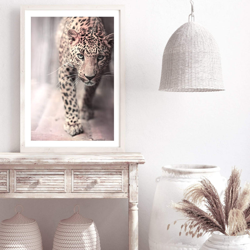 Leopard-The Paper Tree-animal,boho,cat,fashion,jungle,leopard,majestic,nature,neutral,peach,pink,portrait,premium art print,spots,TAN,wall art,Wall_Art,Wall_Art_Prints