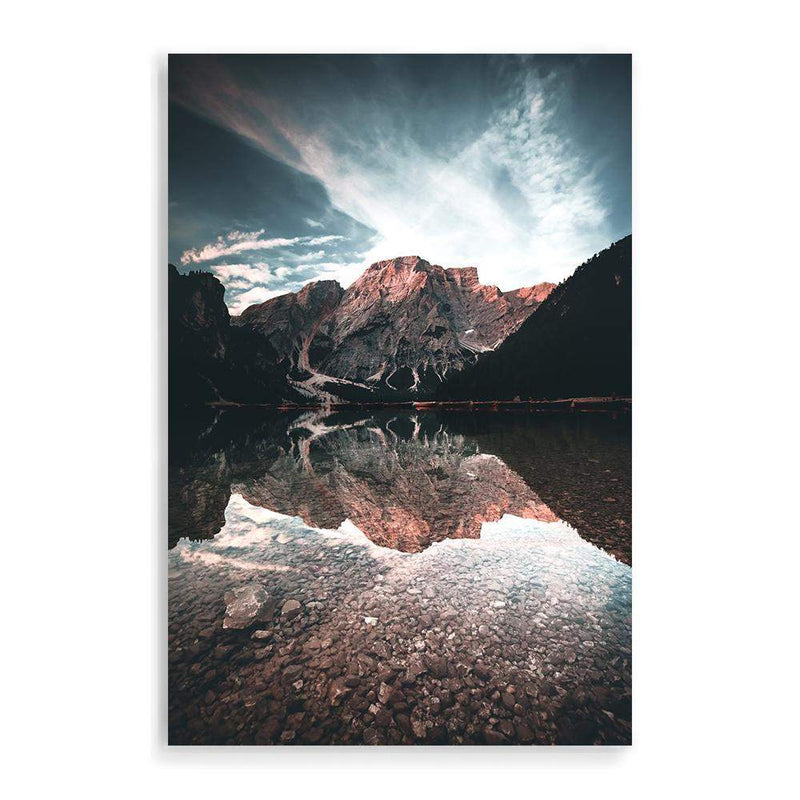 Braies Lake-The Paper Tree-braies lake,clear water,copper,dolomites,evironment,green,HAMPTONS,italy,lake,mountain,nature,pine forest,pine trees,portrait,premium art print,reflective,relection,scenery,TAN,travel,wall art,Wall_Art,Wall_Art_Prints,water