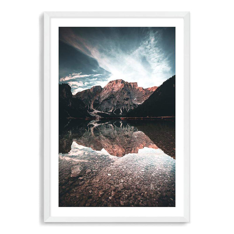 Braies Lake-The Paper Tree-braies lake,clear water,copper,dolomites,evironment,green,HAMPTONS,italy,lake,mountain,nature,pine forest,pine trees,portrait,premium art print,reflective,relection,scenery,TAN,travel,wall art,Wall_Art,Wall_Art_Prints,water