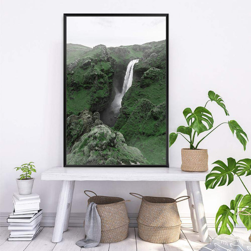 Waterfall On The River Skoga-The Paper Tree-botanical,destination,green,iceland,nature,portrait,premium art print,river,scenery,skoga,travel,wall art,Wall_Art,Wall_Art_Prints,water,waterfall