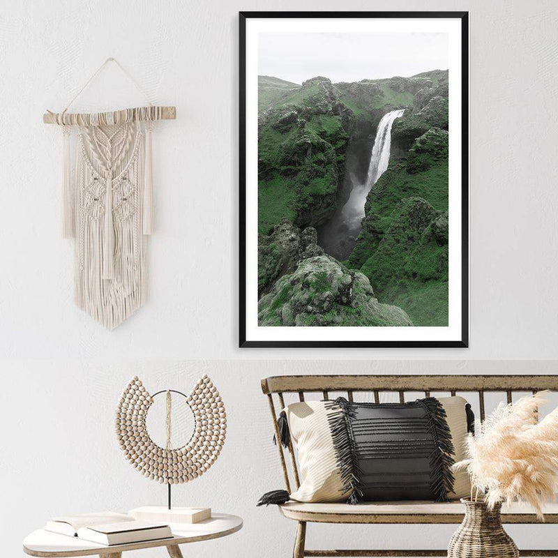 Waterfall On The River Skoga-The Paper Tree-botanical,destination,green,iceland,nature,portrait,premium art print,river,scenery,skoga,travel,wall art,Wall_Art,Wall_Art_Prints,water,waterfall