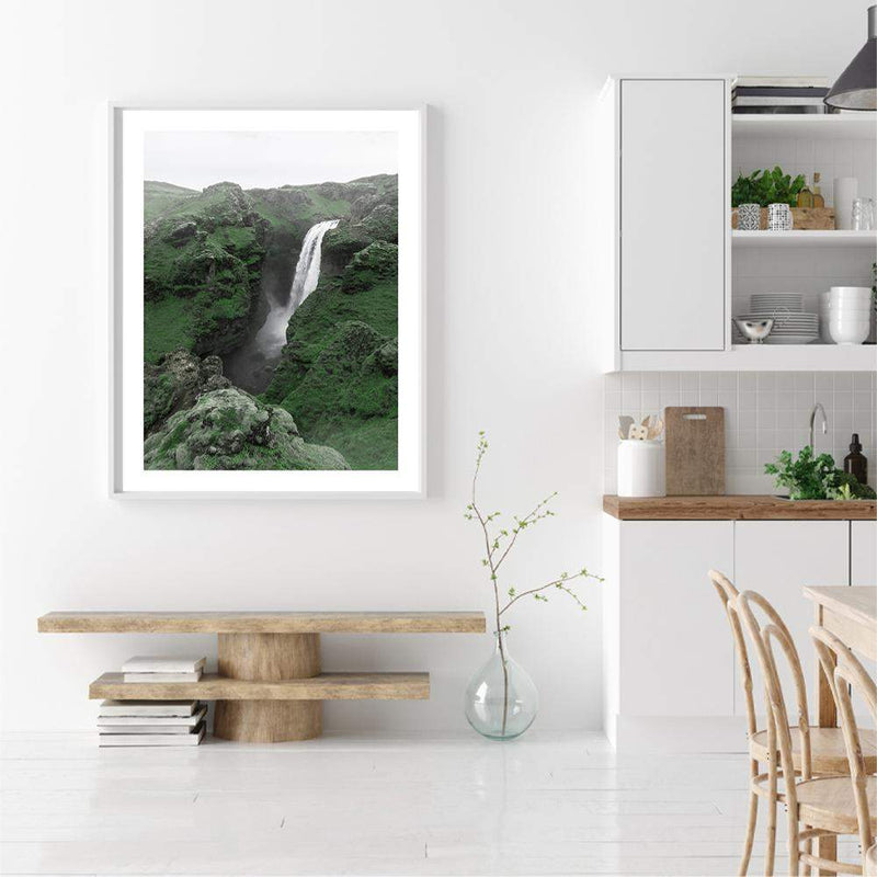 Waterfall On The River Skoga-The Paper Tree-botanical,destination,green,iceland,nature,portrait,premium art print,river,scenery,skoga,travel,wall art,Wall_Art,Wall_Art_Prints,water,waterfall