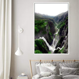 Voringsfossen Waterfall-The Paper Tree-botanical,green,hills,hordaland,lush,mabodalen,mist,mountains,nature,norway,Portrait,premium art print,river,stream,view,voringsfossen,voringsfossen waterfall,wall art,Wall_Art,Wall_Art_Prints,water,waterfall