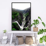 Voringsfossen Waterfall-The Paper Tree-botanical,green,hills,hordaland,lush,mabodalen,mist,mountains,nature,norway,Portrait,premium art print,river,stream,view,voringsfossen,voringsfossen waterfall,wall art,Wall_Art,Wall_Art_Prints,water,waterfall