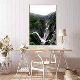 Voringsfossen Waterfall-The Paper Tree-botanical,green,hills,hordaland,lush,mabodalen,mist,mountains,nature,norway,Portrait,premium art print,river,stream,view,voringsfossen,voringsfossen waterfall,wall art,Wall_Art,Wall_Art_Prints,water,waterfall