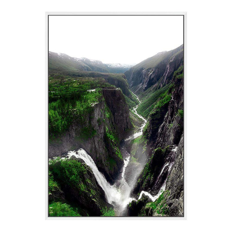 Voringsfossen Waterfall-The Paper Tree-botanical,green,hills,hordaland,lush,mabodalen,mist,mountains,nature,norway,Portrait,premium art print,river,stream,view,voringsfossen,voringsfossen waterfall,wall art,Wall_Art,Wall_Art_Prints,water,waterfall