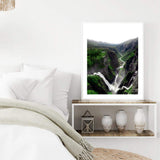 Voringsfossen Waterfall-The Paper Tree-botanical,green,hills,hordaland,lush,mabodalen,mist,mountains,nature,norway,Portrait,premium art print,river,stream,view,voringsfossen,voringsfossen waterfall,wall art,Wall_Art,Wall_Art_Prints,water,waterfall