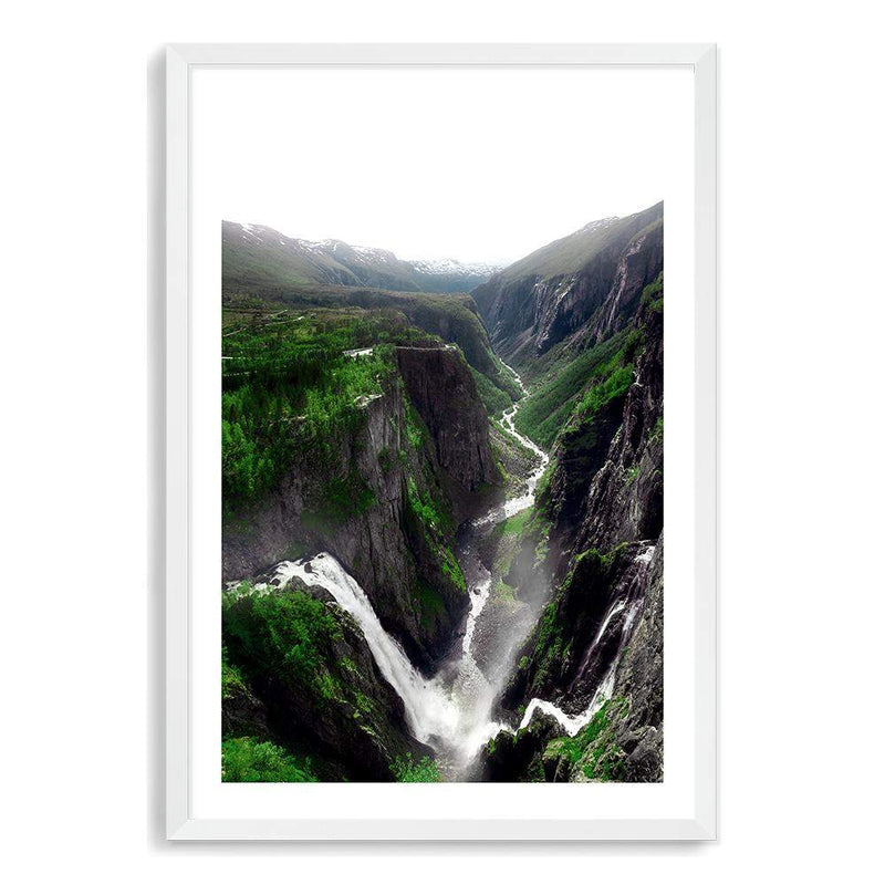 Voringsfossen Waterfall-The Paper Tree-botanical,green,hills,hordaland,lush,mabodalen,mist,mountains,nature,norway,Portrait,premium art print,river,stream,view,voringsfossen,voringsfossen waterfall,wall art,Wall_Art,Wall_Art_Prints,water,waterfall