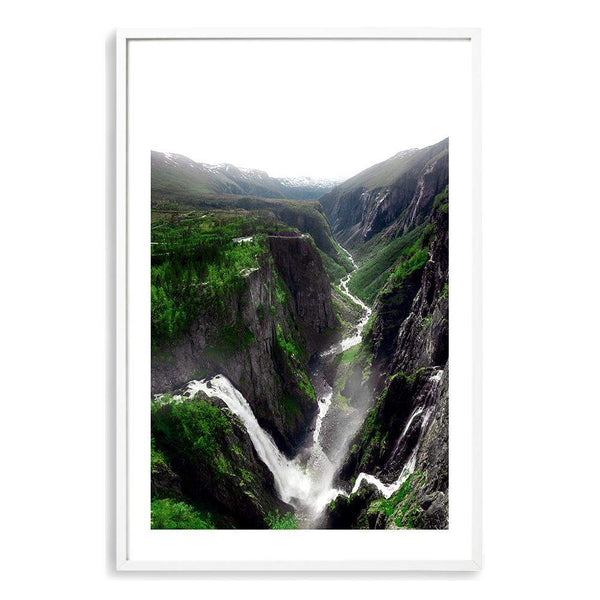 Voringsfossen Waterfall-The Paper Tree-botanical,green,hills,hordaland,lush,mabodalen,mist,mountains,nature,norway,Portrait,premium art print,river,stream,view,voringsfossen,voringsfossen waterfall,wall art,Wall_Art,Wall_Art_Prints,water,waterfall