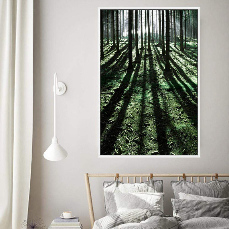 Forest Sunlight-The Paper Tree-beams,botanical,forest,green,light,nature,portrait,premium art print,rays,sun,sunlight,tree,tree trunk,trees,trunks,wall art,Wall_Art,Wall_Art_Prints,woods