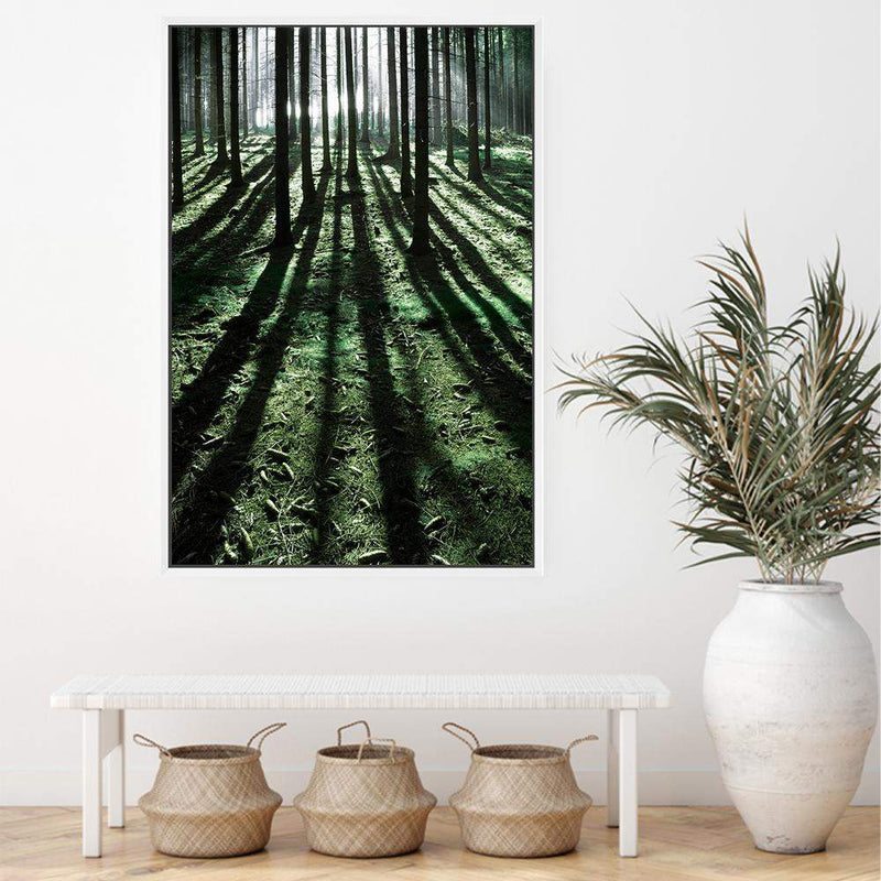 Forest Sunlight-The Paper Tree-beams,botanical,forest,green,light,nature,portrait,premium art print,rays,sun,sunlight,tree,tree trunk,trees,trunks,wall art,Wall_Art,Wall_Art_Prints,woods