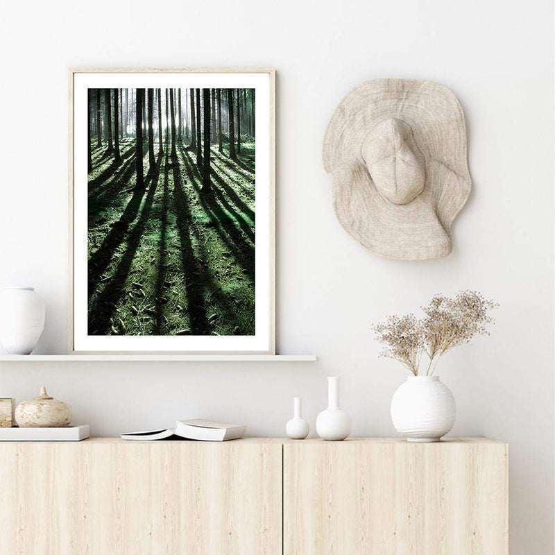 Forest Sunlight-The Paper Tree-beams,botanical,forest,green,light,nature,portrait,premium art print,rays,sun,sunlight,tree,tree trunk,trees,trunks,wall art,Wall_Art,Wall_Art_Prints,woods