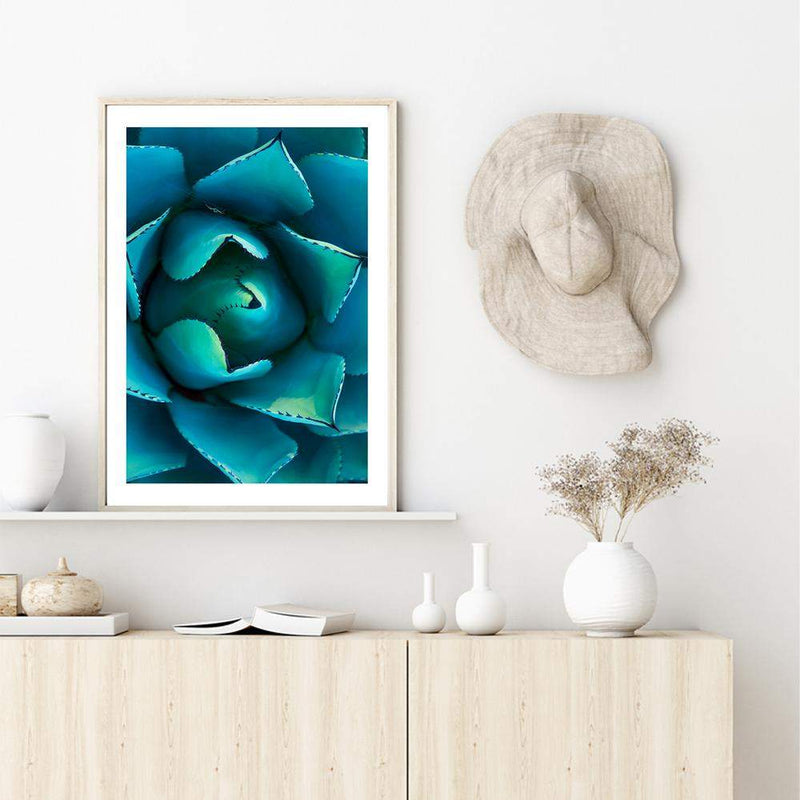 Teal Succulent-The Paper Tree-blue,botanical,cacti,cactus,colourful,portrait,premium art print,spider,succulent,teal,vibrant,wall art,Wall_Art,Wall_Art_Prints,web