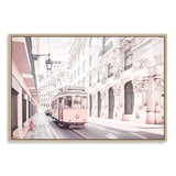 Pink Tram-The Paper Tree-alley,architectural,architecture,building,city,destination,fashion,landscape,lane,lisbon,pastel,peach,pink,portugal,premium art print,road,street,tram,travel,wall art,Wall_Art,Wall_Art_Prints