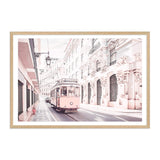 Pink Tram-The Paper Tree-alley,architectural,architecture,building,city,destination,fashion,landscape,lane,lisbon,pastel,peach,pink,portugal,premium art print,road,street,tram,travel,wall art,Wall_Art,Wall_Art_Prints