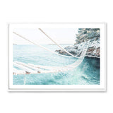 Coastal Rope Bridge-The Paper Tree-beach,boho,bridge,coast,coastal,hamptons,island,isle,landscape,ocean,premium art print,rope bridge,teal,wall art,Wall_Art,Wall_Art_Prints,water