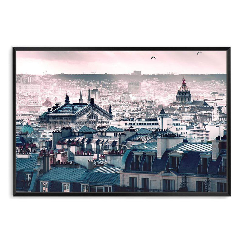 A View Of Paris-The Paper Tree-architectural,architecture,blue,building,city,destination,france,french,landscape,morning,paris,parisian,pink,premium art print,sun,travel,view,wall art,Wall_Art,Wall_Art_Prints