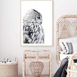 White Owl-The Paper Tree-animal,bird,black & white,black and white,boho,feathers,hamptons,harry potter,hedwig,monochrome,nature,owl,portrait,premium art print,wall art,Wall_Art,Wall_Art_Prints,white