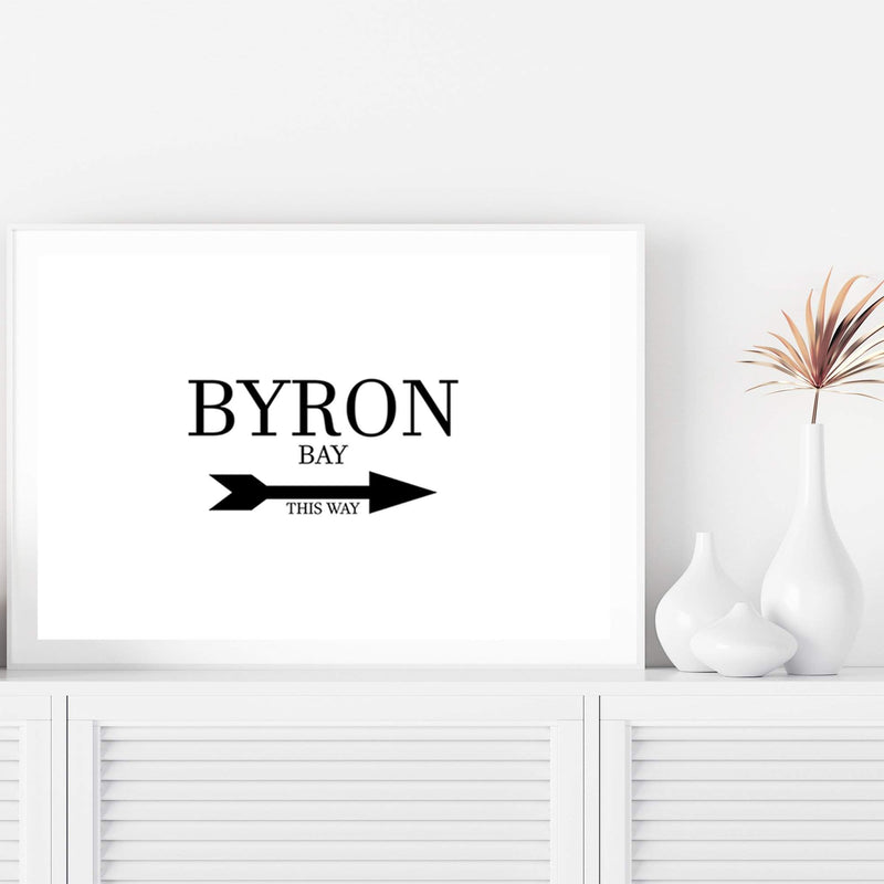 Byron Bay This Way-The Paper Tree-arrow,australia,black & white,black and white,boho,byron,byron bay,direction,directional,hamptons,landscape,monochrome,premium art print,text,typography,wall art,Wall_Art,Wall_Art_Prints