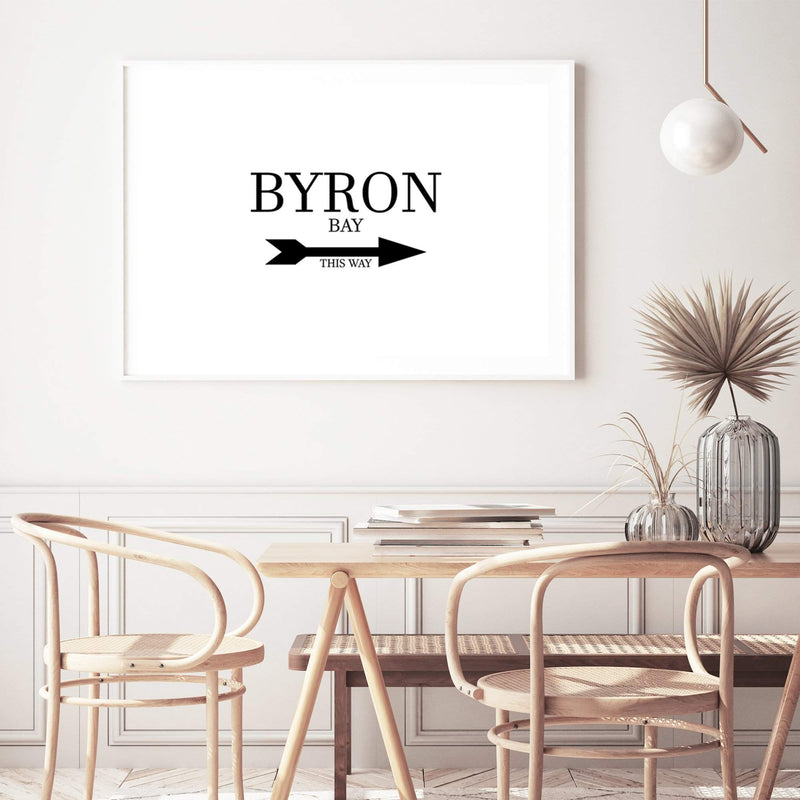 Byron Bay This Way-The Paper Tree-arrow,australia,black & white,black and white,boho,byron,byron bay,direction,directional,hamptons,landscape,monochrome,premium art print,text,typography,wall art,Wall_Art,Wall_Art_Prints