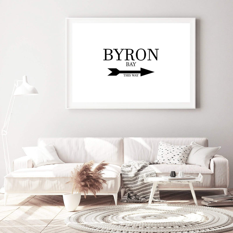 Byron Bay This Way-The Paper Tree-arrow,australia,black & white,black and white,boho,byron,byron bay,direction,directional,hamptons,landscape,monochrome,premium art print,text,typography,wall art,Wall_Art,Wall_Art_Prints