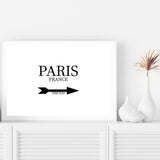 Paris This Way-The Paper Tree-arrow,black & white,black and white,direction,directional,FASHION,france,french,landscape,monochrome,neutral,paris,parisian,premium art print,text,typography,wall art,Wall_Art,Wall_Art_Prints