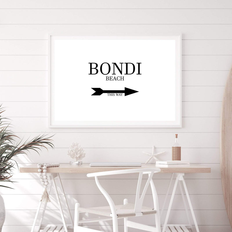 Bondi This Way-The Paper Tree-arrow,australia,black & white,black and white,boho,bondi,bondi beach,direction,directional,hamptons,landscape,monochrome,premium art print,text,typography,wall art,Wall_Art,Wall_Art_Prints