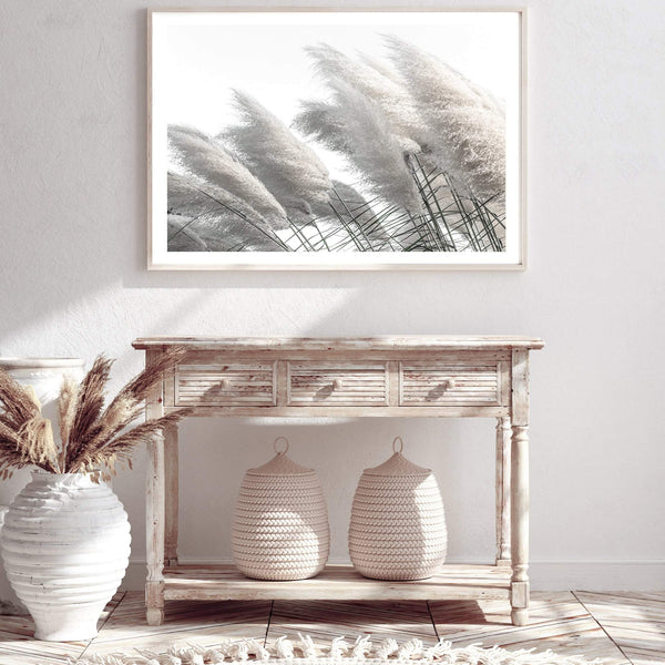 Coastal Pampas Grass-The Paper Tree-boho,botanical,Coastal,grass,hamptons,landscape,leaf,leaves,Muted Tone,Natural,nature,neutral,pampas grass,premium art print,reeds,tall grass,wall art,Wall_Art,white