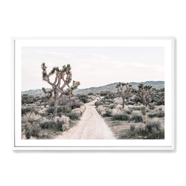 Joshua Tree-The Paper Tree-bohemian,boho,botanical,california,californian desert,desert,desert palm,desert path,desert road,desert tree,dirt road,joshua tree,landscape,muted tone,nature,neutral,premium art print,sand,wall art,Wall_Art,Wall_Art_Prints