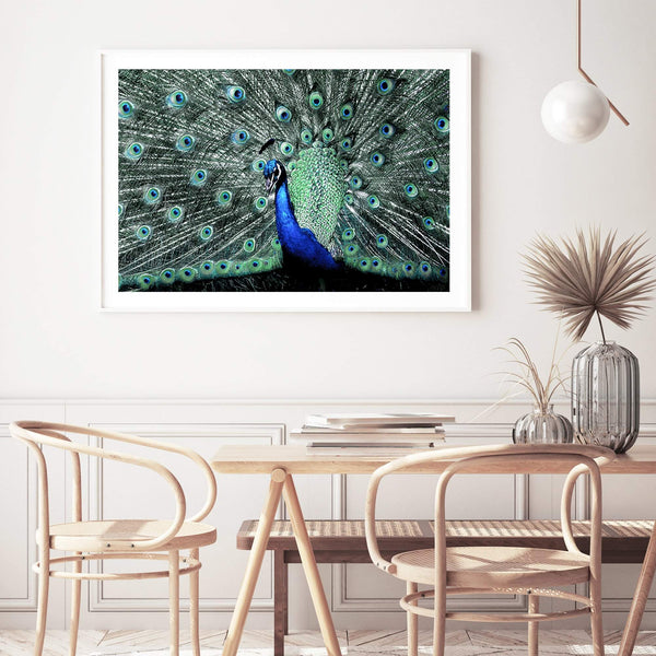 Percy The Peacock II-The Paper Tree-Abstract,animal,Artwork,BIRD,blue,feathers,green,landscape,PEACOCK,premium art print,teal,wall art,Wall_Art,Wall_Art_Prints