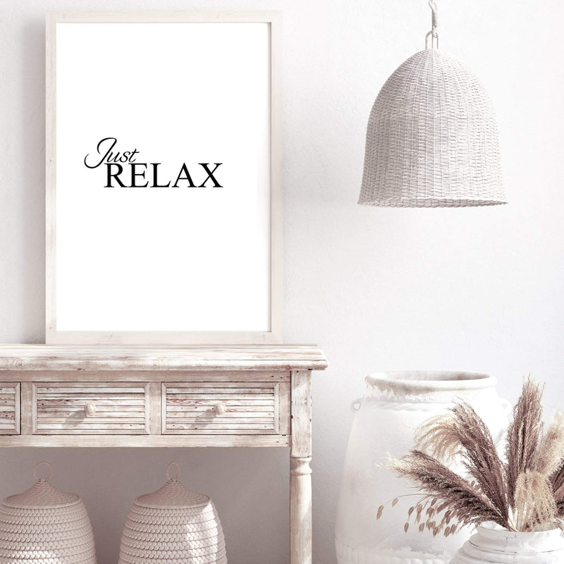 Just Relax-The Paper Tree-black & white,black and white,boho,hamptons,just relax,meditation,monochrome,motivational,neutral,portrait,premium art print,quote,relax,text,typography,wall art,Wall_Art,Wall_Art_Prints