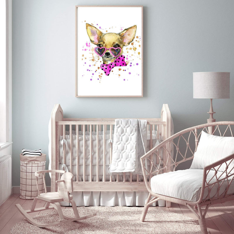 Watercolour Princess Pooches II-The Paper Tree-animal,Artwork,Chihuahua,dog,kids room,kids wall art,nursery,pink,pooch,portrait,premium art print,wall art,Wall_Art,Wall_Art_Prints,watercolor,Watercolour,watercolour art print,watercolour artwork,Watercolour_Animals,yellow