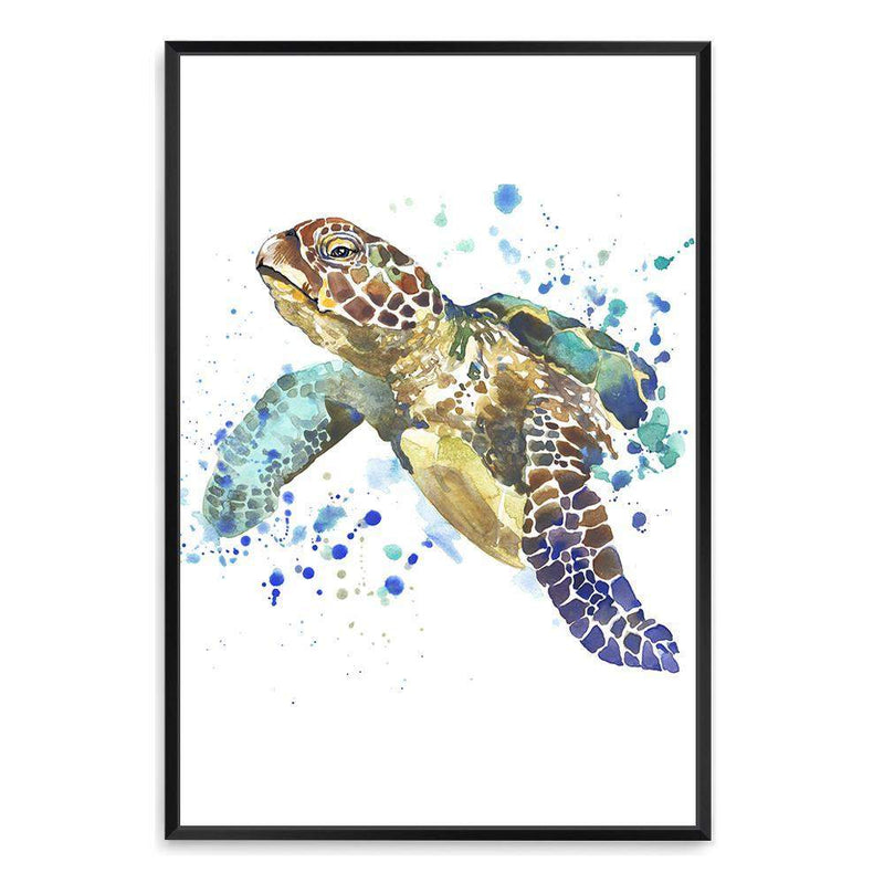 Watercolour Turtle-The Paper Tree-animal,Artwork,blue,coastal,green,hamptons,portrait,premium art print,sea turtle,turtle,wall art,Wall_Art,Wall_Art_Prints,watercolor,Watercolour,watercolour art print,watercolour artwork,watercolour turtle,Watercolour_Animals