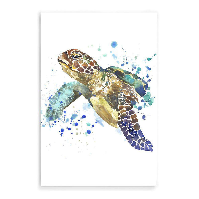 Watercolour Turtle-The Paper Tree-animal,Artwork,blue,coastal,green,hamptons,portrait,premium art print,sea turtle,turtle,wall art,Wall_Art,Wall_Art_Prints,watercolor,Watercolour,watercolour art print,watercolour artwork,watercolour turtle,Watercolour_Animals