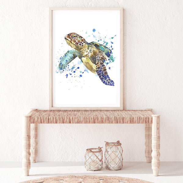 Watercolour Turtle-The Paper Tree-animal,Artwork,blue,coastal,green,hamptons,portrait,premium art print,sea turtle,turtle,wall art,Wall_Art,Wall_Art_Prints,watercolor,Watercolour,watercolour art print,watercolour artwork,watercolour turtle,Watercolour_Animals