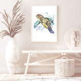 Watercolour Turtle-The Paper Tree-animal,Artwork,blue,coastal,green,hamptons,portrait,premium art print,sea turtle,turtle,wall art,Wall_Art,Wall_Art_Prints,watercolor,Watercolour,watercolour art print,watercolour artwork,watercolour turtle,Watercolour_Animals