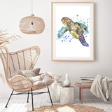 Watercolour Turtle-The Paper Tree-animal,Artwork,blue,coastal,green,hamptons,portrait,premium art print,sea turtle,turtle,wall art,Wall_Art,Wall_Art_Prints,watercolor,Watercolour,watercolour art print,watercolour artwork,watercolour turtle,Watercolour_Animals