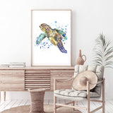 Watercolour Turtle-The Paper Tree-animal,Artwork,blue,coastal,green,hamptons,portrait,premium art print,sea turtle,turtle,wall art,Wall_Art,Wall_Art_Prints,watercolor,Watercolour,watercolour art print,watercolour artwork,watercolour turtle,Watercolour_Animals