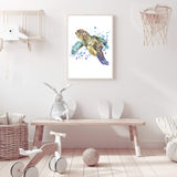 Watercolour Turtle-The Paper Tree-animal,Artwork,blue,coastal,green,hamptons,portrait,premium art print,sea turtle,turtle,wall art,Wall_Art,Wall_Art_Prints,watercolor,Watercolour,watercolour art print,watercolour artwork,watercolour turtle,Watercolour_Animals