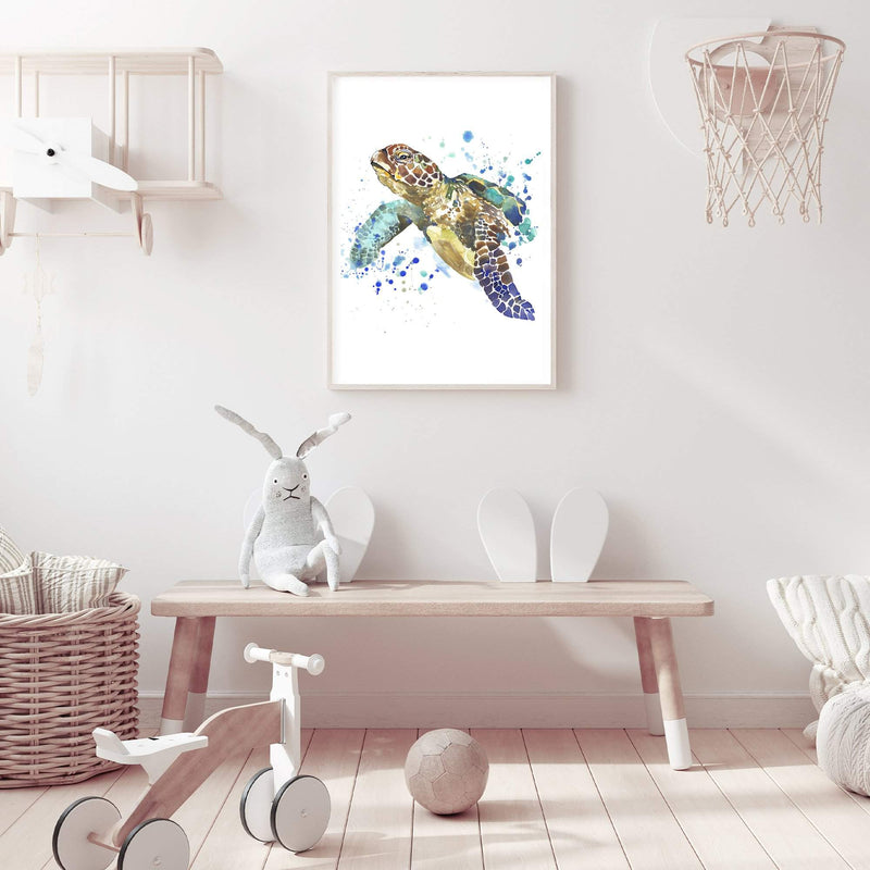 Watercolour Turtle-The Paper Tree-animal,Artwork,blue,coastal,green,hamptons,portrait,premium art print,sea turtle,turtle,wall art,Wall_Art,Wall_Art_Prints,watercolor,Watercolour,watercolour art print,watercolour artwork,watercolour turtle,Watercolour_Animals