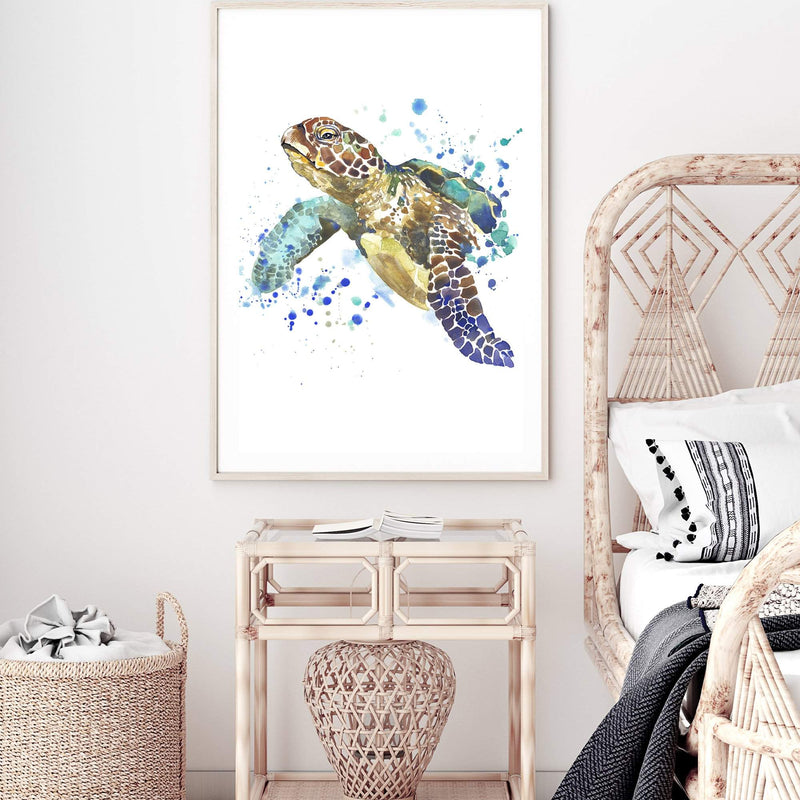 Watercolour Turtle-The Paper Tree-animal,Artwork,blue,coastal,green,hamptons,portrait,premium art print,sea turtle,turtle,wall art,Wall_Art,Wall_Art_Prints,watercolor,Watercolour,watercolour art print,watercolour artwork,watercolour turtle,Watercolour_Animals