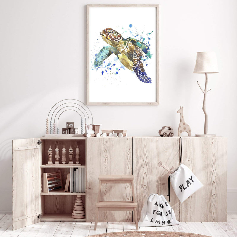 Watercolour Turtle-The Paper Tree-animal,Artwork,blue,coastal,green,hamptons,portrait,premium art print,sea turtle,turtle,wall art,Wall_Art,Wall_Art_Prints,watercolor,Watercolour,watercolour art print,watercolour artwork,watercolour turtle,Watercolour_Animals