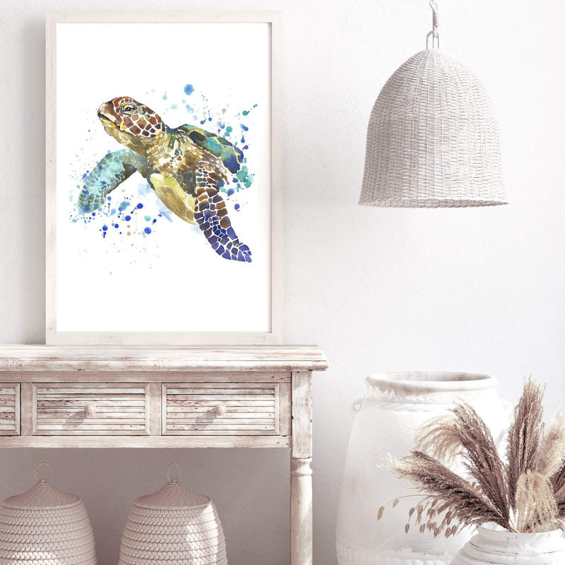 Watercolour Turtle-The Paper Tree-animal,Artwork,blue,coastal,green,hamptons,portrait,premium art print,sea turtle,turtle,wall art,Wall_Art,Wall_Art_Prints,watercolor,Watercolour,watercolour art print,watercolour artwork,watercolour turtle,Watercolour_Animals