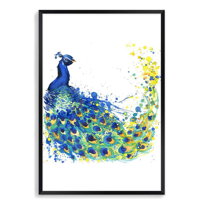 Watercolour Peacock-The Paper Tree-animal,Artwork,bird,blue,green,hamptons,nursery,painted,Painted_Peacock,PEACOCK,portrait,premium art print,wall art,Wall_Art,Wall_Art_Prints,watercolor,watercolour,Watercolour_Birds,Watercolour_Peacock,yellow