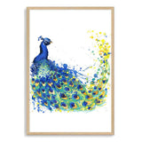 Watercolour Peacock-The Paper Tree-animal,Artwork,bird,blue,green,hamptons,nursery,painted,Painted_Peacock,PEACOCK,portrait,premium art print,wall art,Wall_Art,Wall_Art_Prints,watercolor,watercolour,Watercolour_Birds,Watercolour_Peacock,yellow