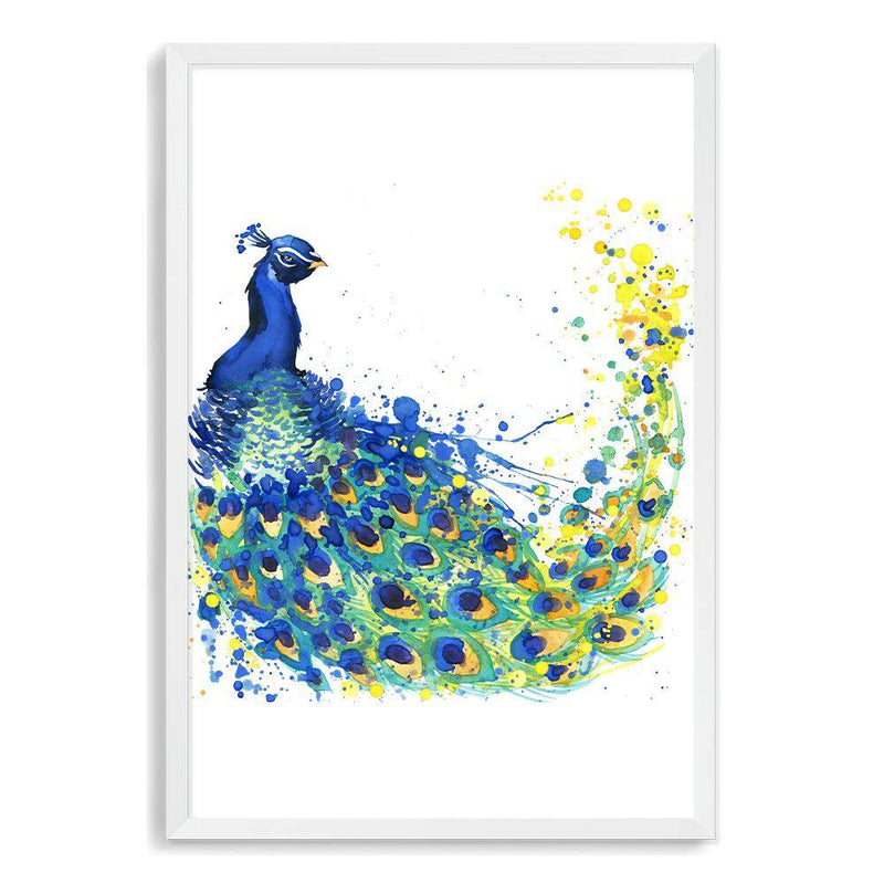 Watercolour Peacock-The Paper Tree-animal,Artwork,bird,blue,green,hamptons,nursery,painted,Painted_Peacock,PEACOCK,portrait,premium art print,wall art,Wall_Art,Wall_Art_Prints,watercolor,watercolour,Watercolour_Birds,Watercolour_Peacock,yellow