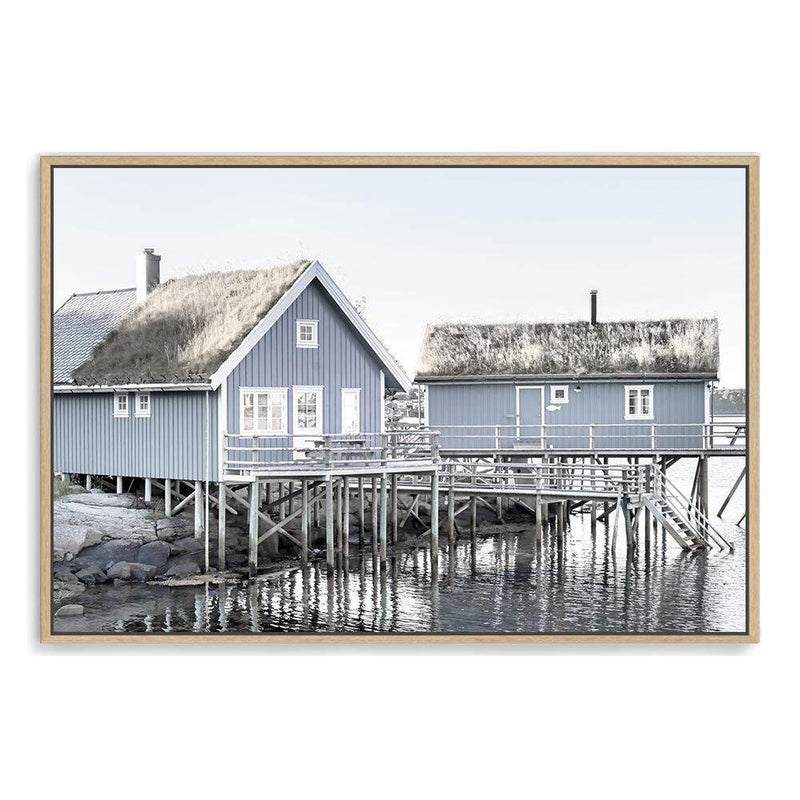 Blue Beach House-The Paper Tree-Art_Prints,Artwork,BEACH,beach cabin,beach house,blue,boat house,Boat shed,boho,coastal,COASTAL ART,Designer,hamptons,landscape,premium art print,travel,wall art,Wall_Art,Wall_Art_Prints