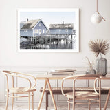 Blue Beach House-The Paper Tree-Art_Prints,Artwork,BEACH,beach cabin,beach house,blue,boat house,Boat shed,boho,coastal,COASTAL ART,Designer,hamptons,landscape,premium art print,travel,wall art,Wall_Art,Wall_Art_Prints